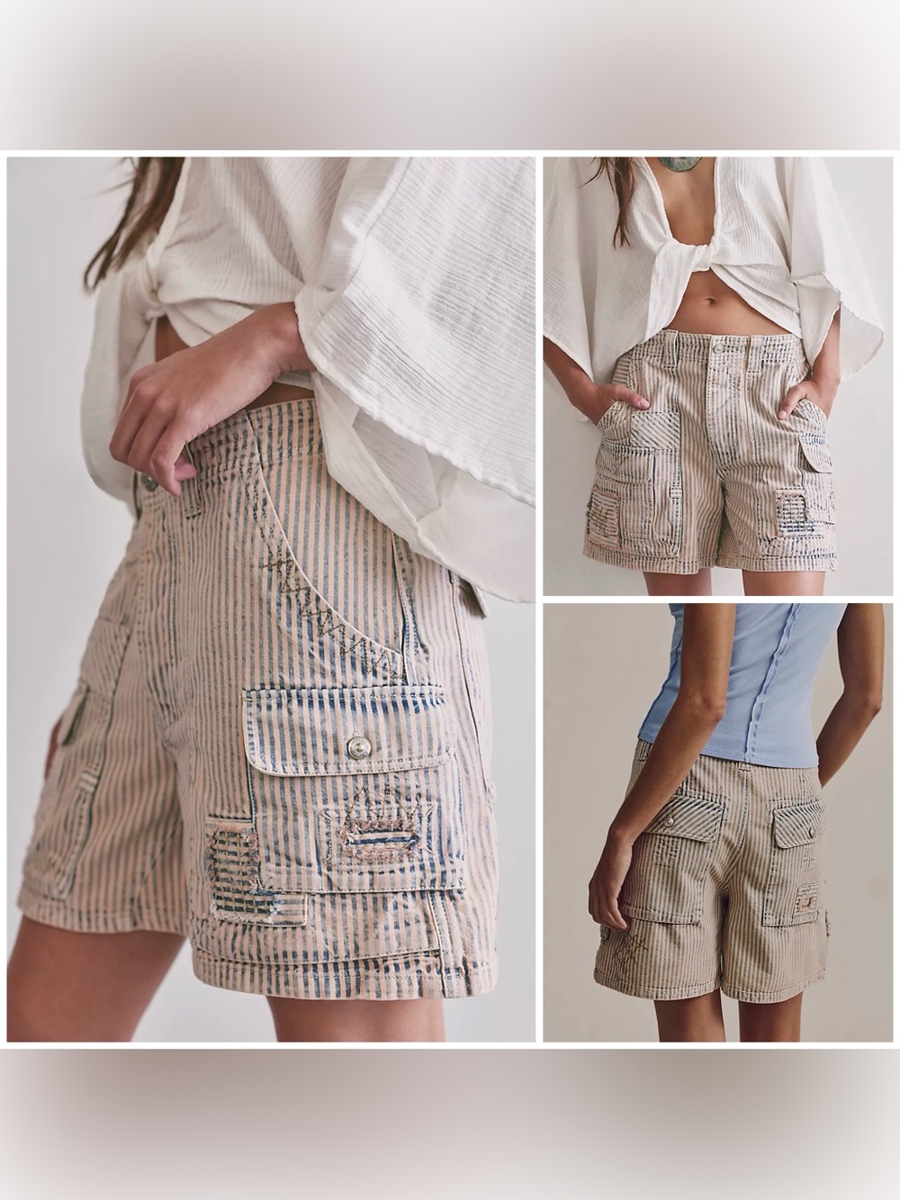 NWT Free People We The Free Day Dreamer Railroad Cargo Shorts - Desert Bush - 26